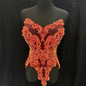 15x17 Inches Bodice Appliqué – Elegant Embellishment. Luxury Handmade Beaded Crystal.