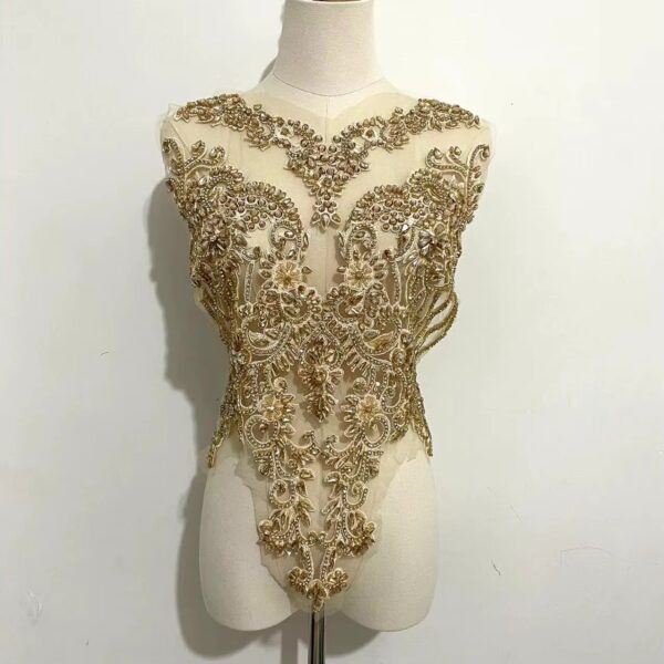 Black 15x17 Inches Bodice Appliqué – Elegant Embellishment. Luxury Handmade Beaded Crystal Embroidery Bodies Patch Rhinestone Beaded Appliqués. - Image 3