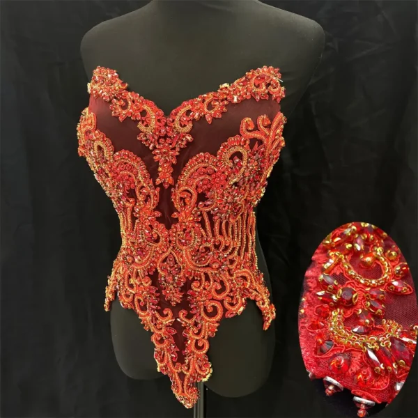 15x17 Inches Bodice Appliqué – Elegant Embellishment. Luxury Handmade Beaded Crystal. - Image 2