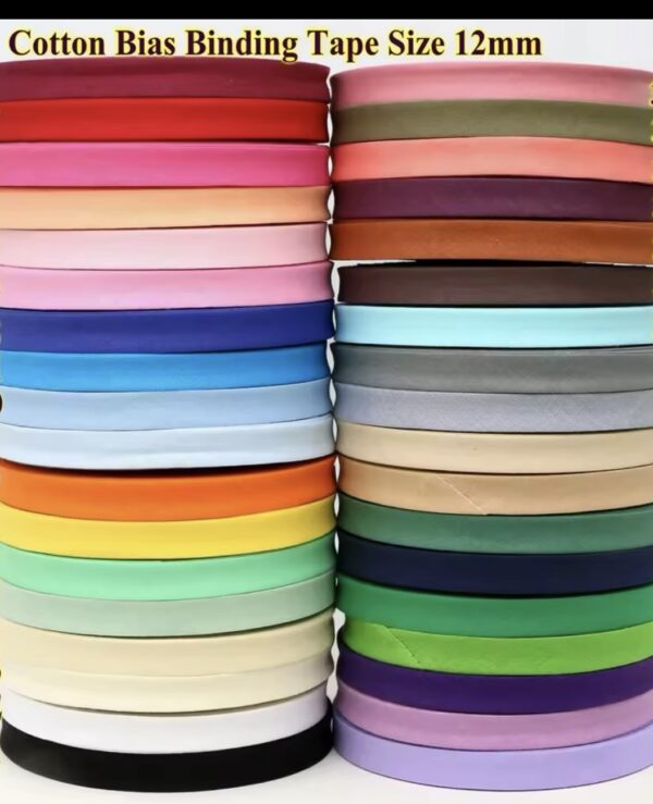 12mm(1/2") Narrow Ironed Single Folded Cotton Solid Color Bias Binding Tape (10 yards). - Image 2