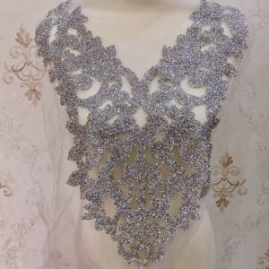 Silver 15 x 17 Inches Glitter Powder Bodice Appliqué – Elegant Embellishment.