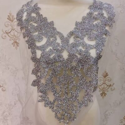 Silver 15 x 17 Inches Glitter Powder Bodice Appliqué
