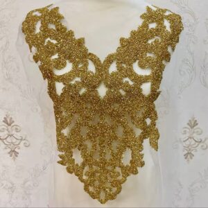 Gold 15 x 17 Inches Glitter Powder Bodice Appliqué – Elegant Embellishment.