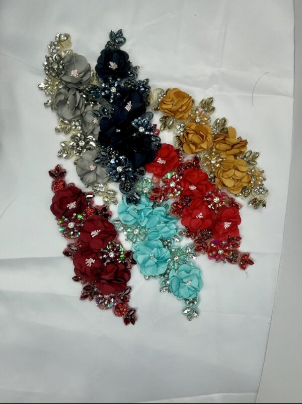 3D Rhinestone Flower Appliqué Bead Lace Patch