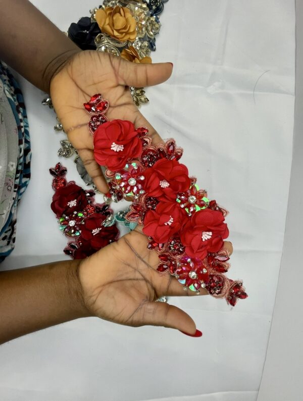 3D Rhinestone Flower Appliqué Bead Lace Patch - Image 8