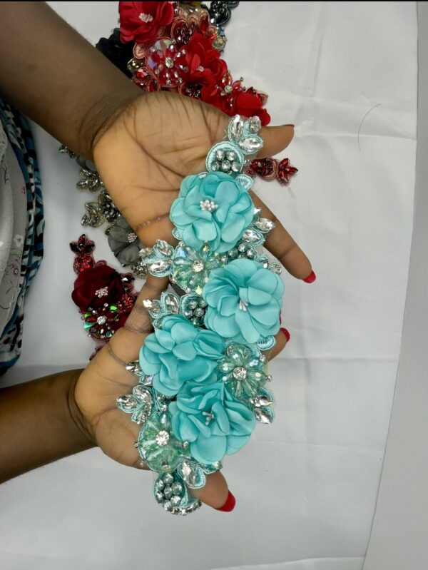 3D Rhinestone Flower Appliqué Bead Lace Patch - Image 4