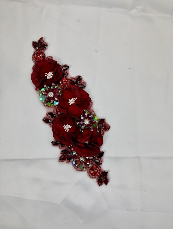3D Rhinestone Flower Appliqué Bead Lace Patch - Image 6