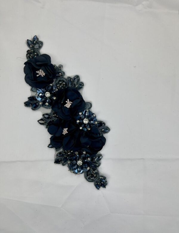 3D Rhinestone Flower Appliqué Bead Lace Patch - Image 2