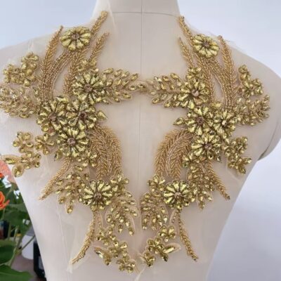 Hand-Made Beaded Rhinestone Appliqué Patch