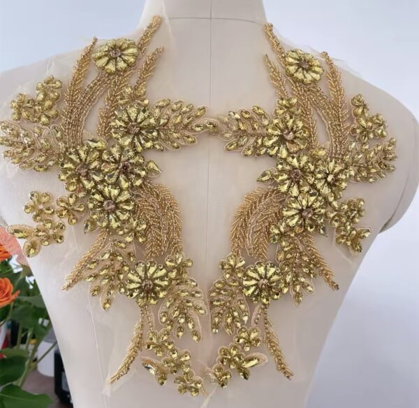 Hand-Made Beaded Rhinestone Appliqué Patch