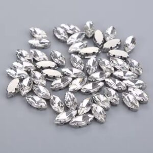 7x15mm Horse Eye Shape Crystal Sew-on Clear with Silver Claw Base (50pcs)