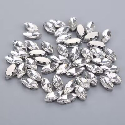7x15mm Horse Eye Shape Crystal Sew-on Clear with Silver Claw Base (50pcs)
