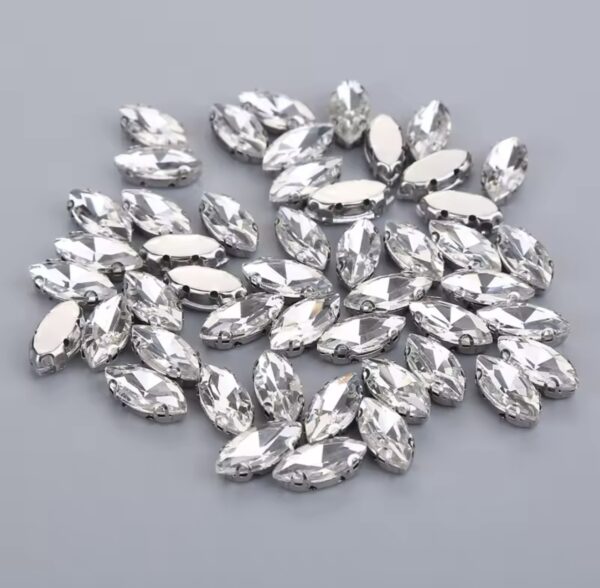 7x15mm Horse Eye Shape Crystal Sew-on Clear with Silver Claw Base (50pcs)