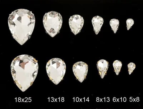 13x18mm Sew-on Silver Claw Teardrop Crystal Rhinestones(50pcs) Clear Silver - Image 7