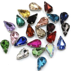 8x13mm Sew-on Silver Claw Teardrop Crystal Rhinestones(100pcs)