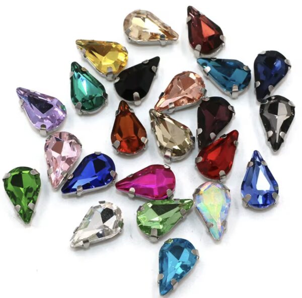 8x13mm Sew-on Silver Claw Teardrop Crystal Rhinestones(100pcs)