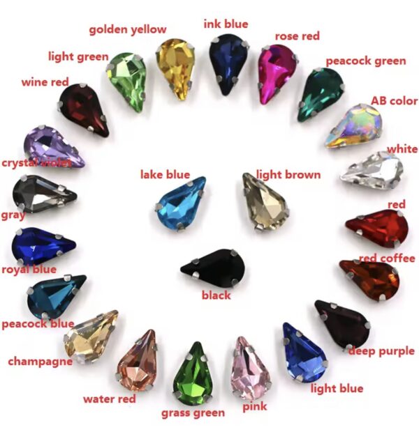 8x13mm Sew-on Silver Claw Teardrop Crystal Rhinestones(100pcs) - Image 2