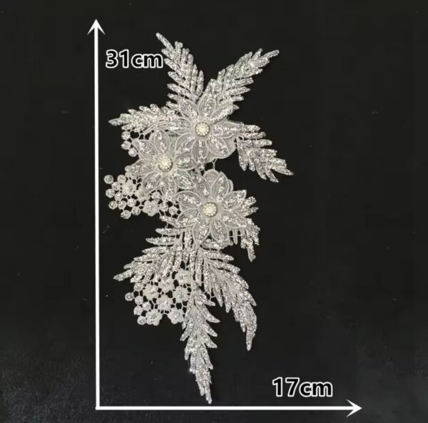 3D Flower Embroidered Appliqué with Glitter Powder - Image 3