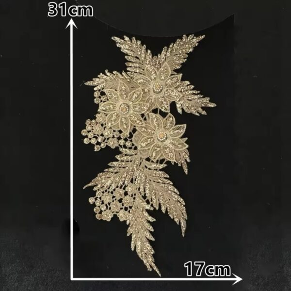 3D Flower Embroidered Appliqué with Glitter Powder - Image 2