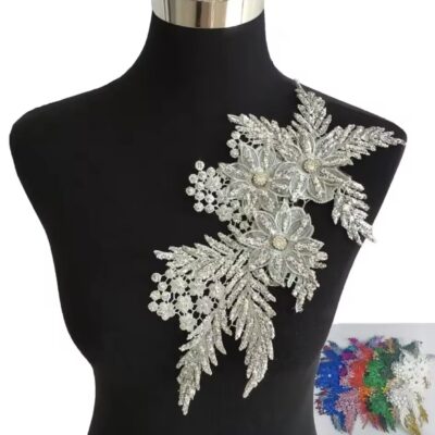 3D Flower Embroidered Appliqué with Glitter Powder