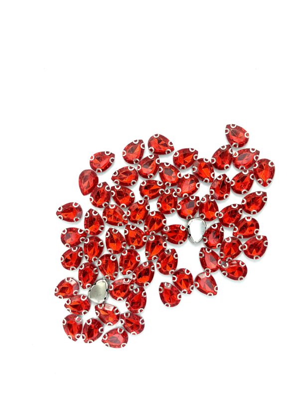 13x18mm Sew-on Silver Claw Teardrop Crystal Rhinestones(50pcs) Clear Silver