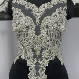 Silver 15 x 17 Inches Luxury Handmade Beaded Crystal Rhinestone Bodice Appliqués