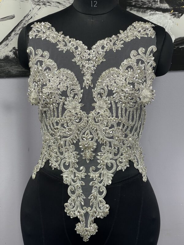 Silver 15 x 17 Inches Luxury Handmade Beaded Crystal Rhinestone Bodice Appliqués