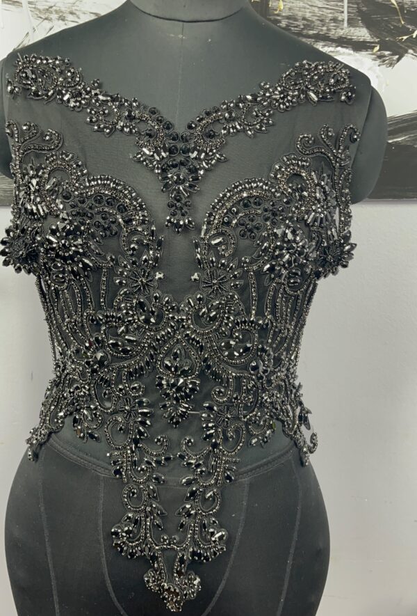 Black 15x17 Inches Luxury Handmade Beaded Crystal Rhinestone Bodice Appliqués