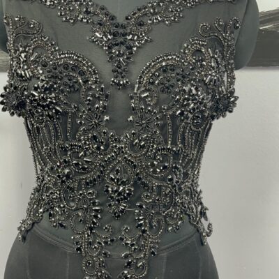 Black 15x17 Inches Luxury Handmade Beaded Crystal Rhinestone Bodice Appliqués
