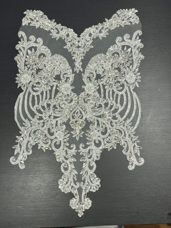 Silver 15 x 17 Inches Luxury Handmade Beaded Crystal Rhinestone Bodice Appliqués - Image 2