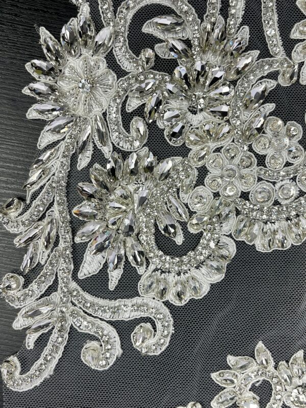 Silver 15 x 17 Inches Luxury Handmade Beaded Crystal Rhinestone Bodice Appliqués - Image 3
