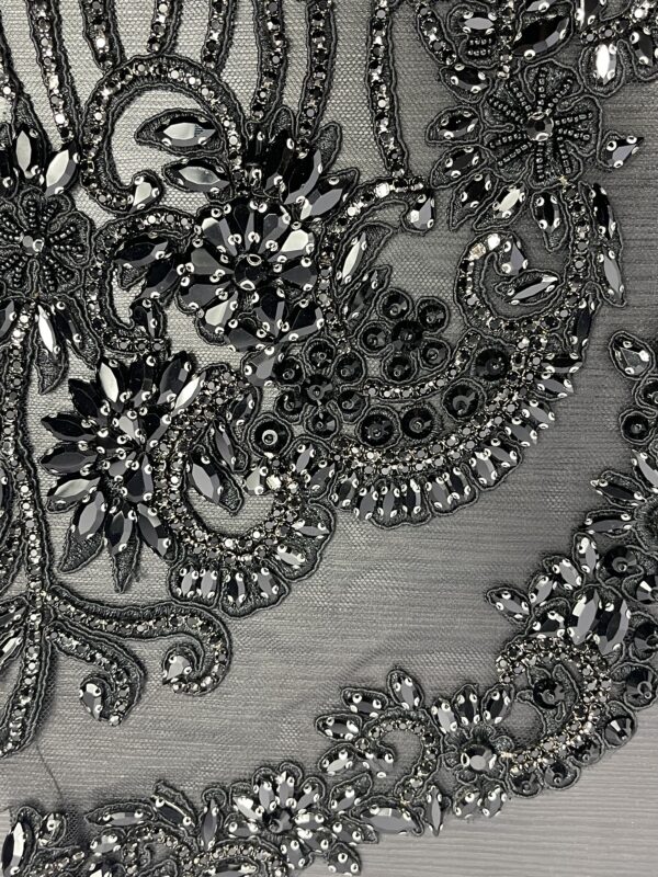 Black 15x17 Inches Luxury Handmade Beaded Crystal Rhinestone Bodice Appliqués - Image 3