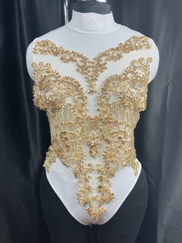 Gold 15 x 17 Inches Luxury Handmade Beaded Crystal Rhinestone Bodice Appliqués