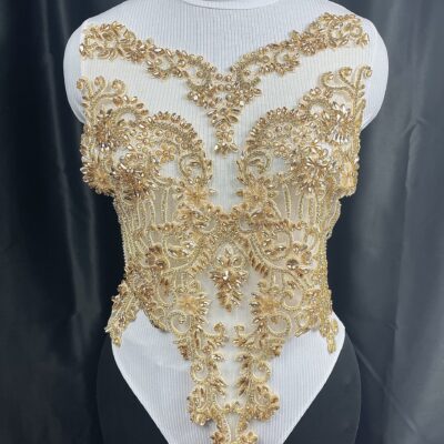 Gold 15 x 17 Inches Luxury Handmade Beaded Crystal Rhinestone Bodice Appliqués