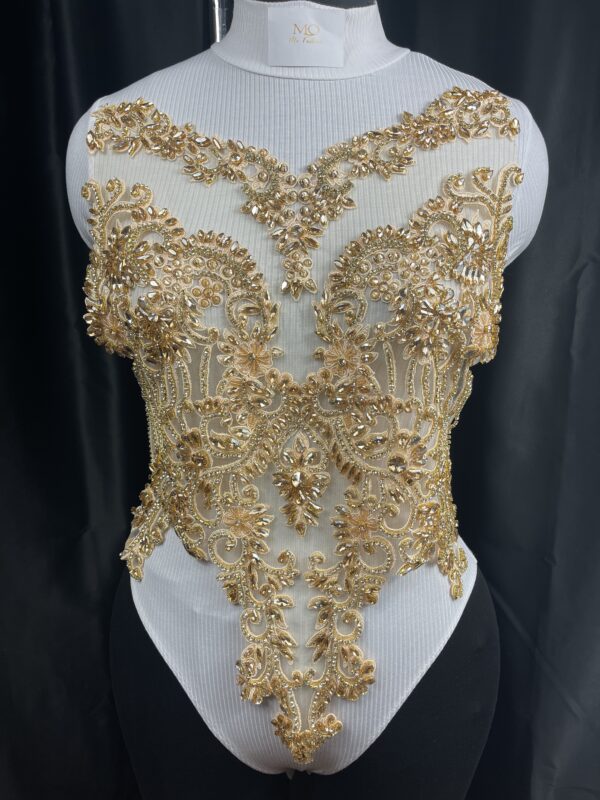 Gold 15 x 17 Inches Luxury Handmade Beaded Crystal Rhinestone Bodice Appliqués - Image 5