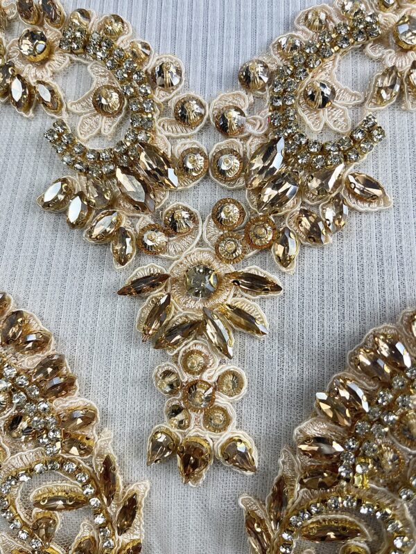 Gold 15 x 17 Inches Luxury Handmade Beaded Crystal Rhinestone Bodice Appliqués - Image 4
