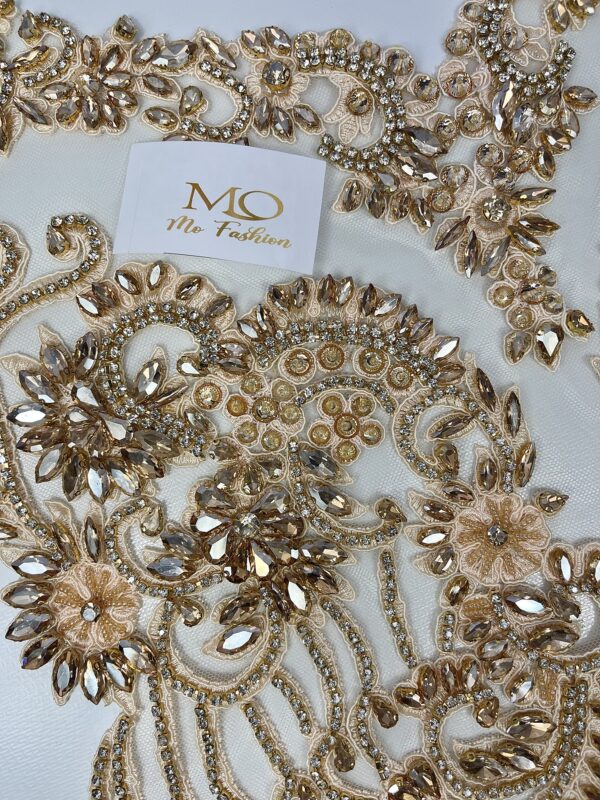 Gold 15 x 17 Inches Luxury Handmade Beaded Crystal Rhinestone Bodice Appliqués - Image 3